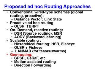 Proposed ad hoc Routing Approaches