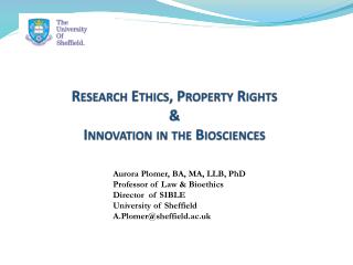 Research Ethics, Property Rights &amp; Innovation in the Biosciences