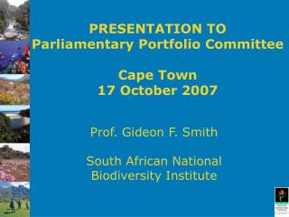 PRESENTATION TO Parliamentary Portfolio Committee Cape Town 17 October 2007