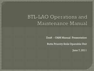 BTL-LAO Operations and Maintenance Manual