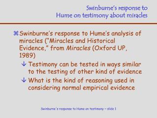 Swinburne’s response to Hume on testimony about miracles