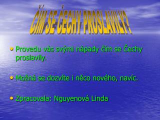 Provedu vás svými nápady čím se Čechy proslavily. Možná se dozvíte i něco nového, navíc.