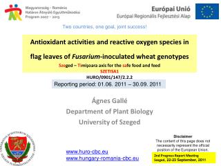 Ágnes Gallé Department of Plant Biology University of Szeged