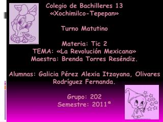 Colegio de Bachilleres 13 «Xochimilco-Tepepan» Turno Matutino Materia: Tic 2