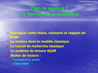 Plan la séance 2 La démarche scientifique