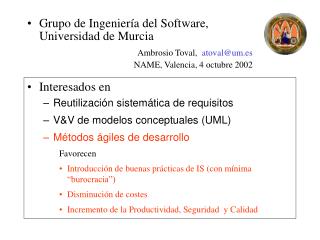 Interesados en Reutilización sistemática de requisitos V&amp;V de modelos conceptuales (UML)