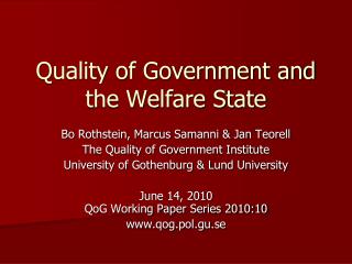 Quality of Government and the Welfare State