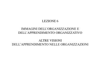 LEZIONE 6 IMMAGINI DELL’ORGANIZZAZIONE E DELL’APPRENDIMENTO ORGANIZZATIVO ALTRE VISIONI