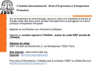L’Institut International de Droit d’Expression et d’Inspiration Françaises
