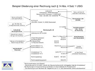 Beispiel Gliederung einer Rechnung nach § 14 Abs. 4 Satz 1 UStG