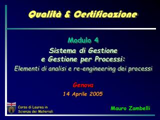 Qualità &amp; Certificazione