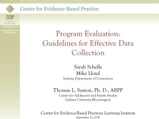 Program Evaluation: Guidelines for Effective Data Collection Sarah Schelle Mike Lloyd