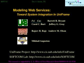 Modeling Web Services: Toward System Integration In UniFrame