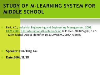 STUDY OF M-LEARNING SYSTEM FOR MIDDLE SCHOOL