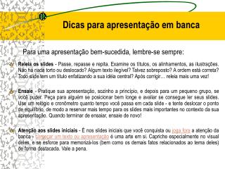 Dicas para apresentação em banca