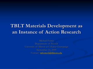 TBLT Materials Development as an Instance of Action Research