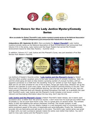 More Honors for the Lady Justice Mystery/Comedy Series