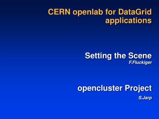 CERN openlab for DataGrid applications Setting the Scene F.Fluckiger opencluster Project S.Jarp