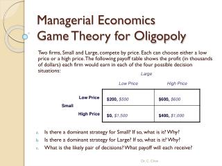 Managerial Economics Game Theory for Oligopoly