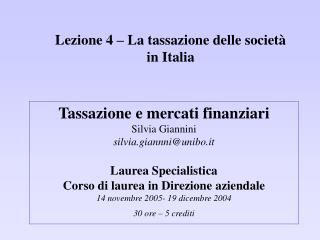 Lezione 4 – La tassazione delle società in Italia