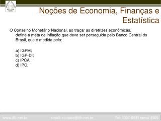 Noções de Economia, Finanças e Estatística