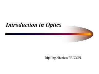 Introduction in Optics