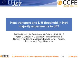 Heat transport and L-H threshold in He4 majority experiments in JET
