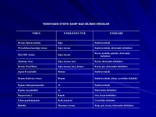 TERATOGEN ETKİYE SAHİP BAZI BİLİNEN VİRÜSLER