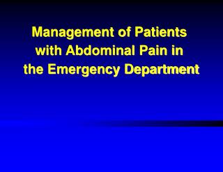 Management of Patients with Abdominal Pain in the Emergency Department