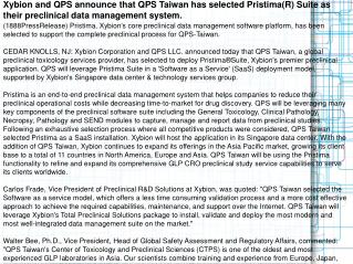 Xybion and QPS announce that QPS Taiwan has selected Pristim