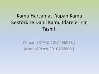 Kamu Harcaması Yapan Kamu Sektörüne Dahil Kamu İdarelerinin Tasnifi