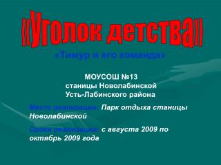 «Тимур и его команда» МОУСОШ №13 станицы Новолабинской Усть-Лабинского района