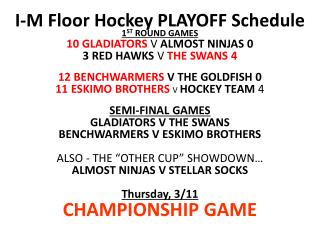 I-M Floor Hockey PLAYOFF Schedule