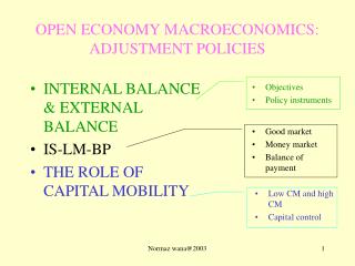 OPEN ECONOMY MACROECONOMICS: ADJUSTMENT POLICIES