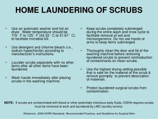 HOME LAUNDERING OF SCRUBS