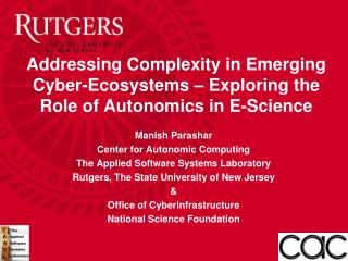Addressing Complexity in Emerging Cyber-Ecosystems – Exploring the Role of Autonomics in E-Science