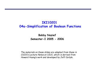 IKI10201 04a-Simplification of Boolean Functions