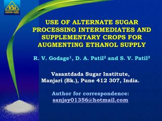 Vasantdada Sugar Institute, Manjari (Bk.), Pune 412 307, India.