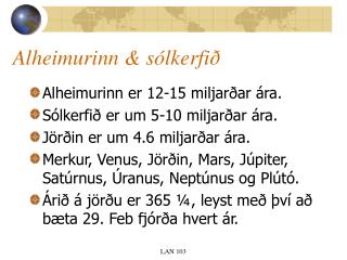 Alheimurinn &amp; sólkerfið