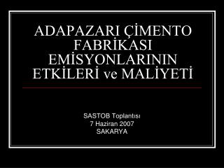 ADAPAZARI ÇİMENTO FABRİKASI EMİSYONLARININ ETKİLERİ ve MALİYETİ