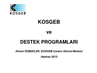 KOSGEB ve DESTEK PROGRAMLARI Ahmet ÖZBEKLER, KOSGEB Çankırı Hizmet Merkezi Haziran 2013