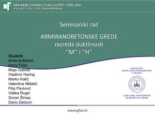 Seminarski rad ARMIRANOBETONSKE GREDE r azreda duktilnosti ‘’M’’ i ‘’H’’