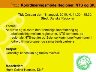 Koordineringsmøde Regioner, NTS og SK