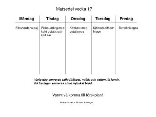 Matsedel vecka 17