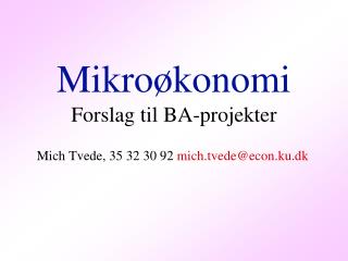 Mikroøkonomi Forslag til BA-projekter