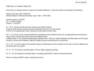 Plan for 05/04/10