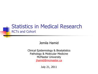 Statistics in Medical Research RCTs and Cohort