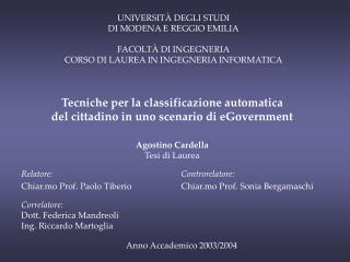 Relatore: Chiar.mo Prof. Paolo Tiberio