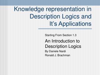 Knowledge representation in Description Logics and It’s Applications