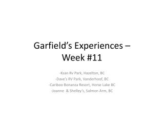 Garfield’s Experiences – Week #11